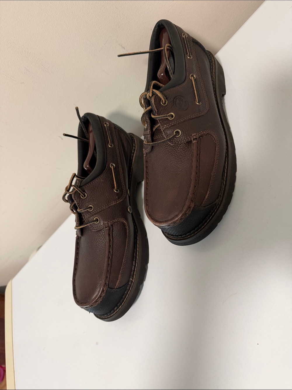 Timberland Brown Leather Boat Shoes with Black Toe